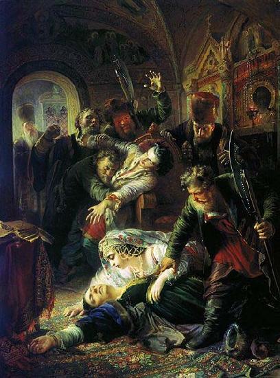 Konstantin Makovsky Agents of the False Dmitry kill the son of Boris Godunov